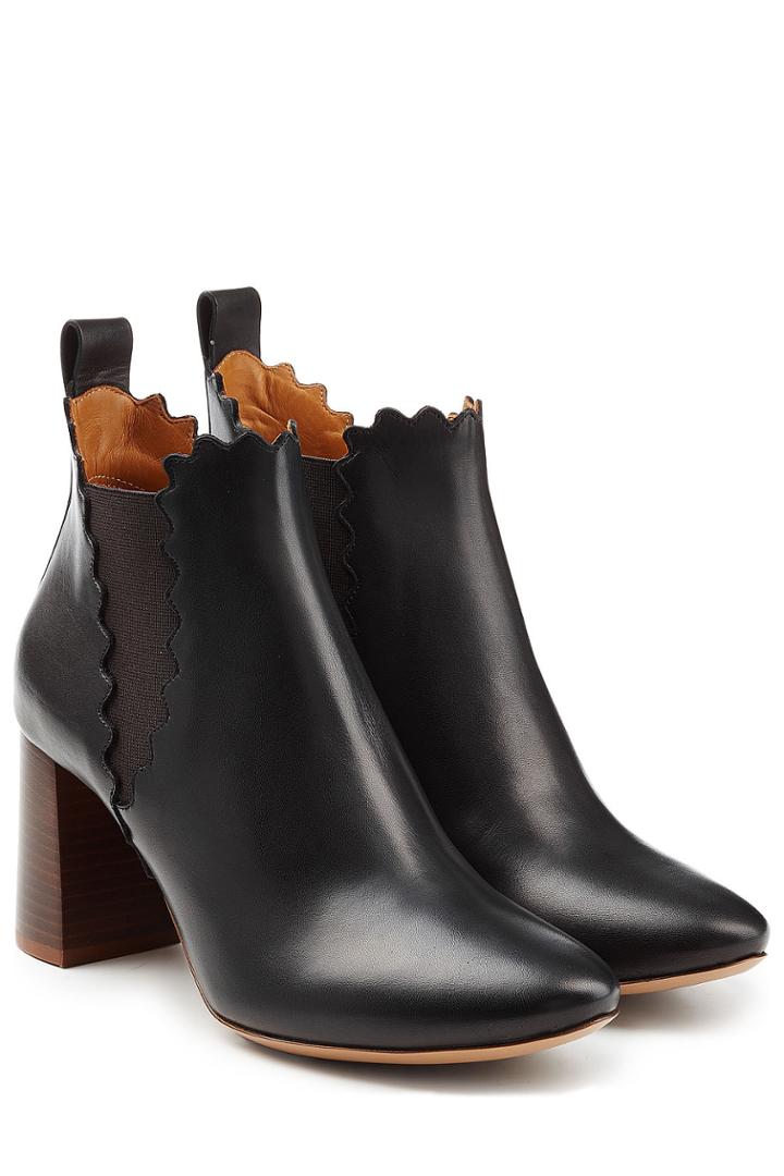 Chloé Chloé Leather Ankle Boots With Scalloped Trim