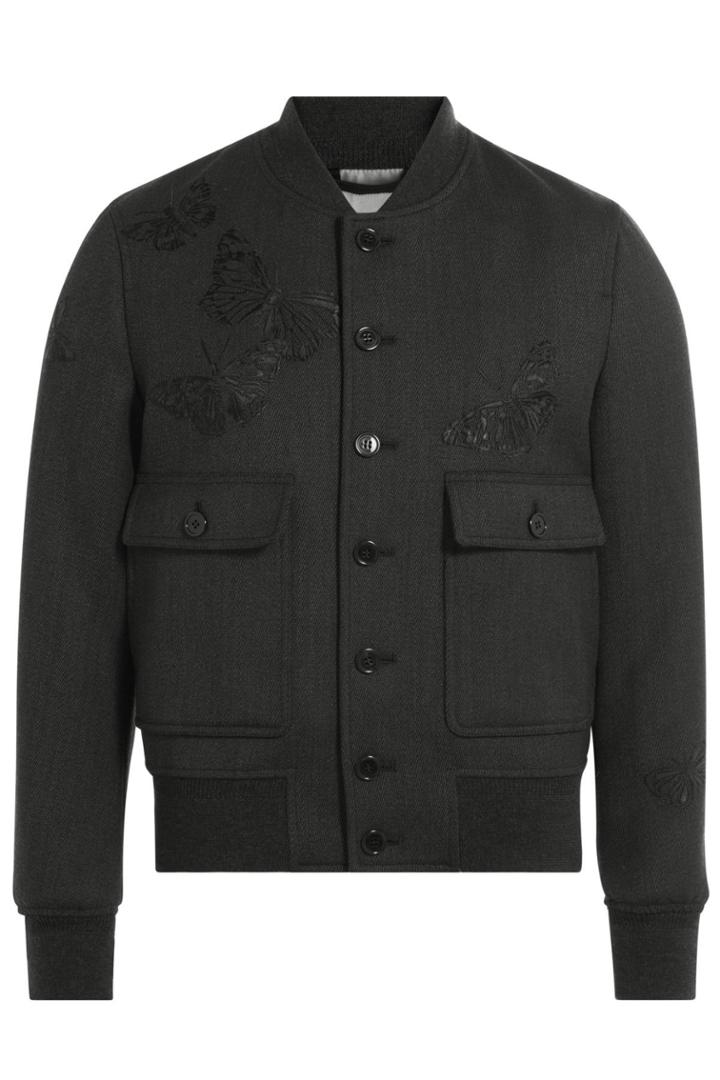 Alexander Mcqueen Alexander Mcqueen Embroidered Wool Jacket - Black