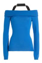 Moschino Moschino Virgin Wool Bardot Pullover With Buckled Strap - Blue