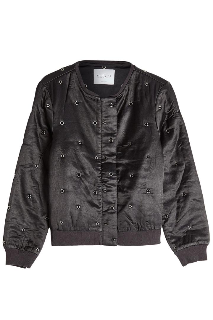 Velvet Velvet Cotton-silk Bomber Jacket With Eyelets - Black