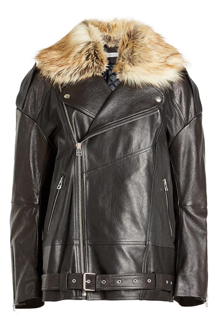 Faith Connexion Faith Connexion Oversized Leather Jacket With Faux Fur Trim