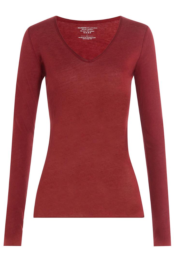 Majestic Majestic Cotton Blend Top With Cashmere - Red