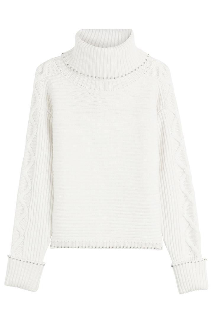 Karl Lagerfeld Karl Lagerfeld Embellished Wool Turtleneck Pullover - Beige