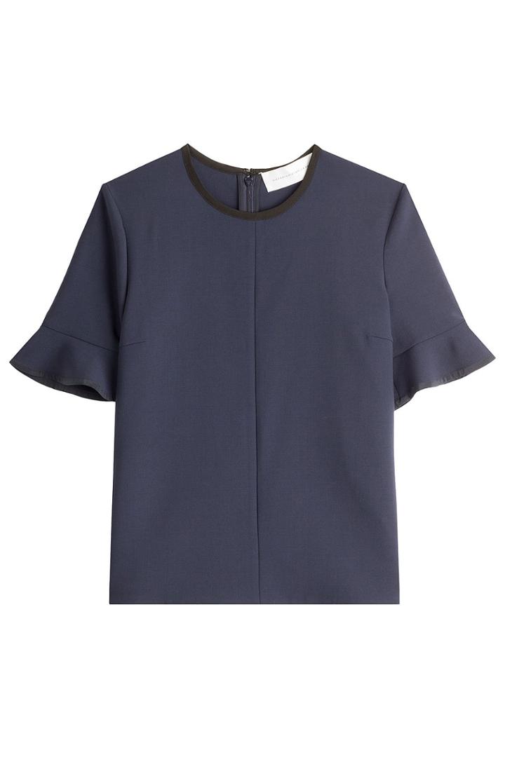 Victoria, Victoria Beckham Victoria, Victoria Beckham Wool Top With Ruffled Sleeves - Blue