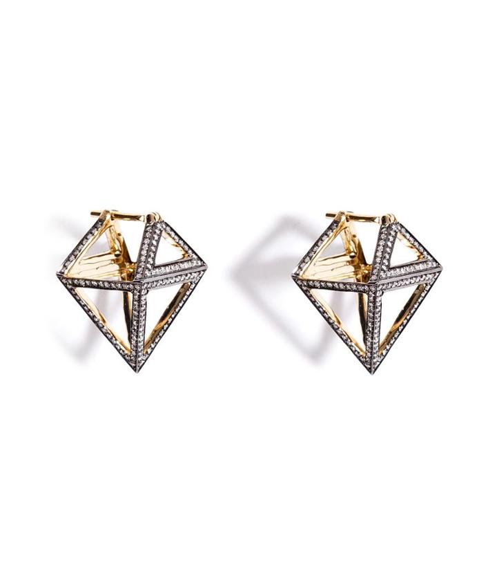 Noor Fares 18k Gold Octahedron Earrings With White Diamonds