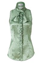 L'wren Scott L'wren Scott Mint/black Tie Neck Silk Top With Ruffle