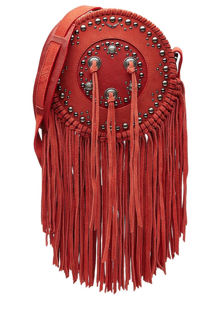 Zadig & Voltaire Zadig & Voltaire Embellished Leather Shoulder Bag With Fringe - Red