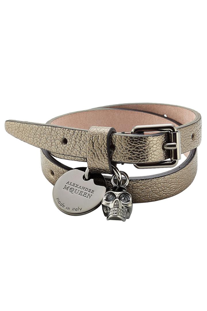 Alexander Mcqueen Alexander Mcqueen Embellished Leather Wrap Bracelet - Grey
