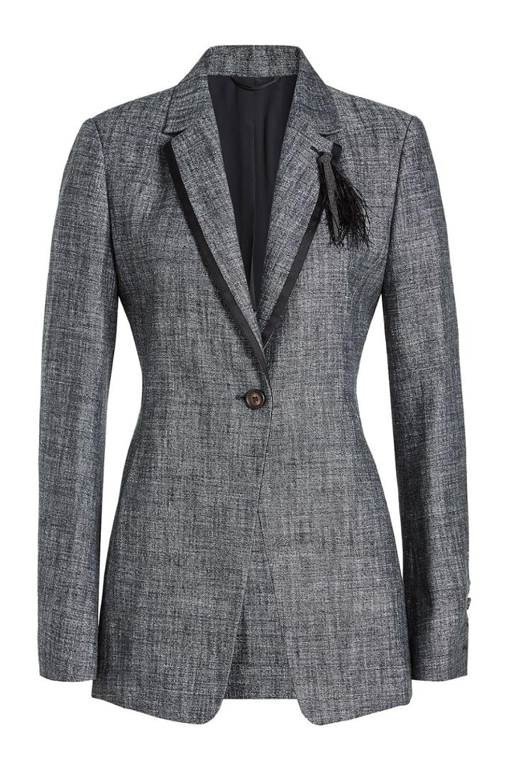 Brunello Cucinelli Brunello Cucinelli Tweed Blazer With Silk, Linen And Feathers