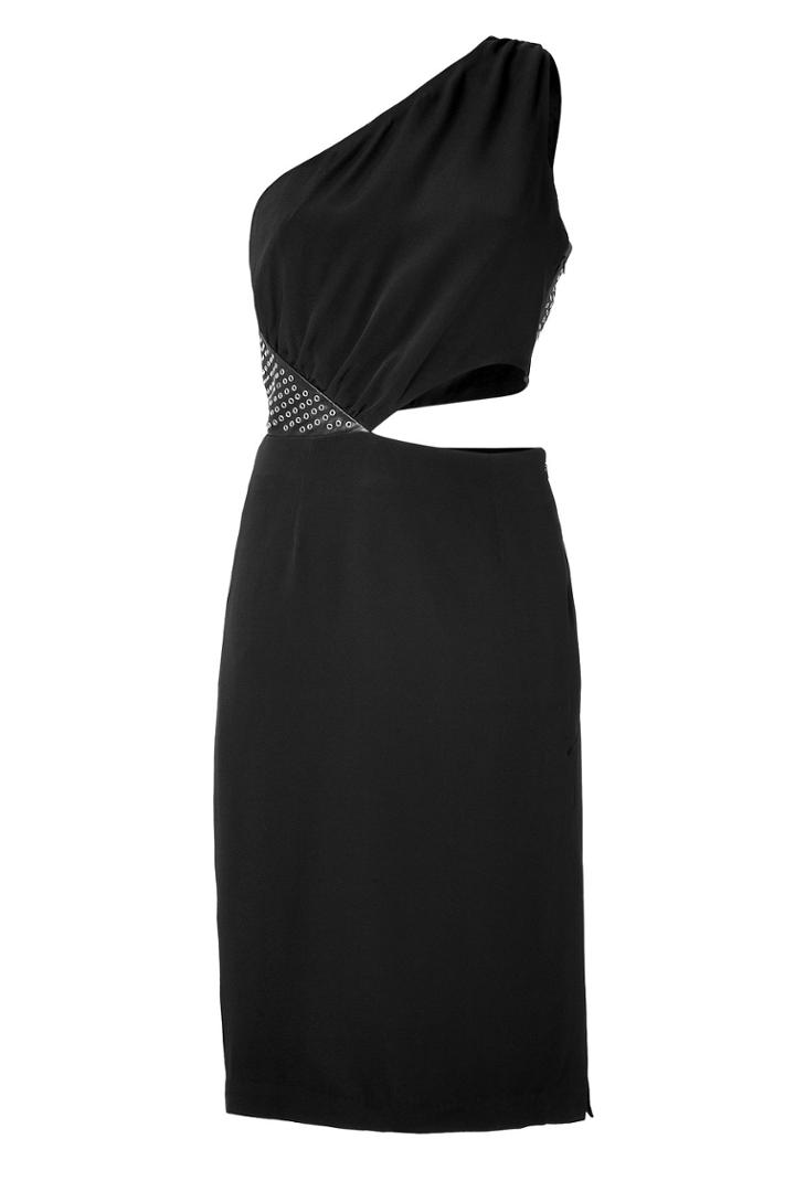 Tamara Mellon Tamara Mellon Silk/leather One Shoulder Dress With Grommet Embellishment - Black
