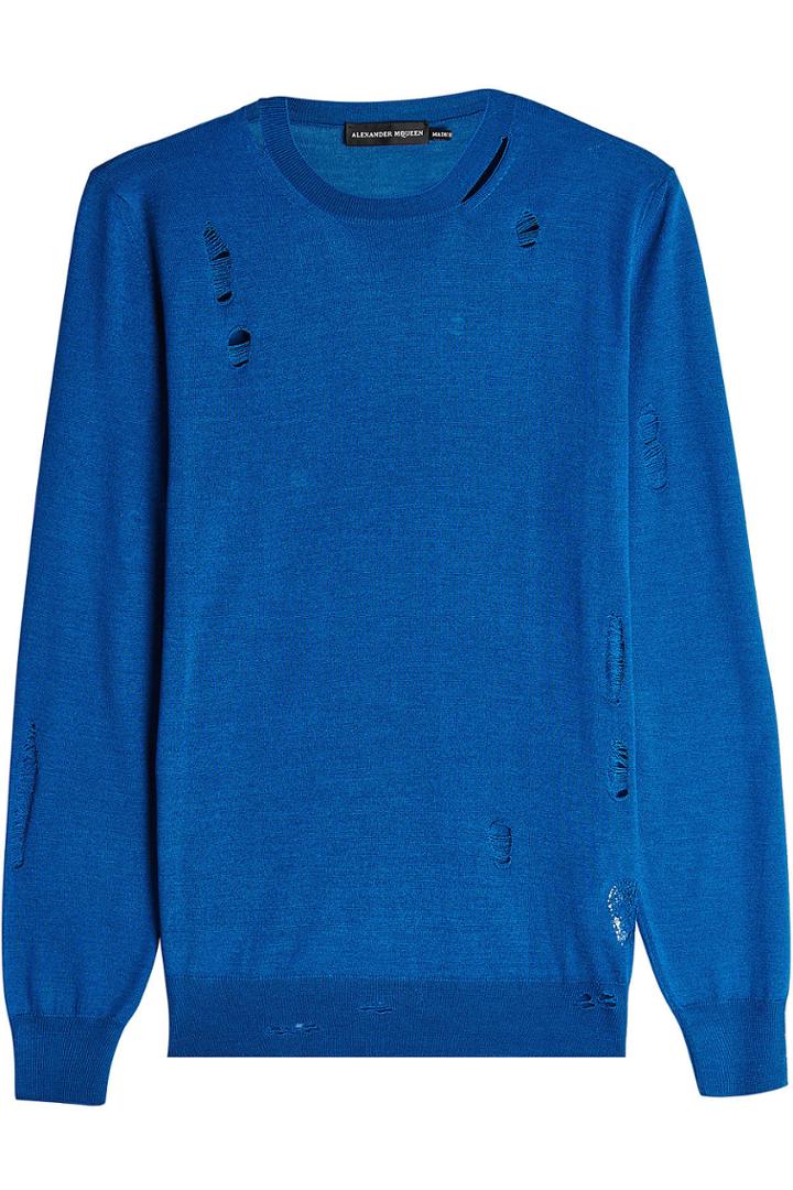 Alexander Mcqueen Alexander Mcqueen Distressed Wool Pullover With Silk