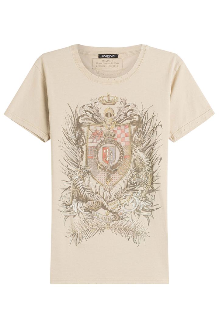 Balmain Balmain Printed Cotton T-shirt - Beige