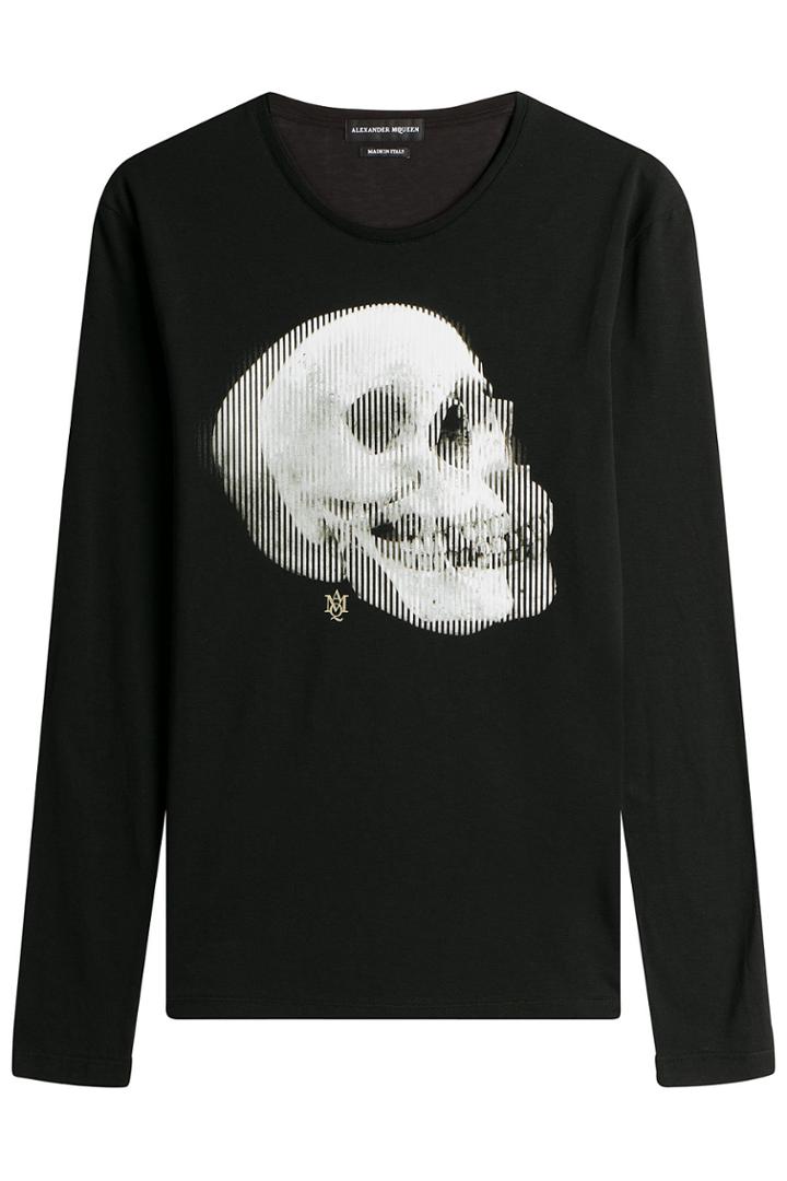 Alexander Mcqueen Alexander Mcqueen Printed Long Sleeved Cotton Top - Black