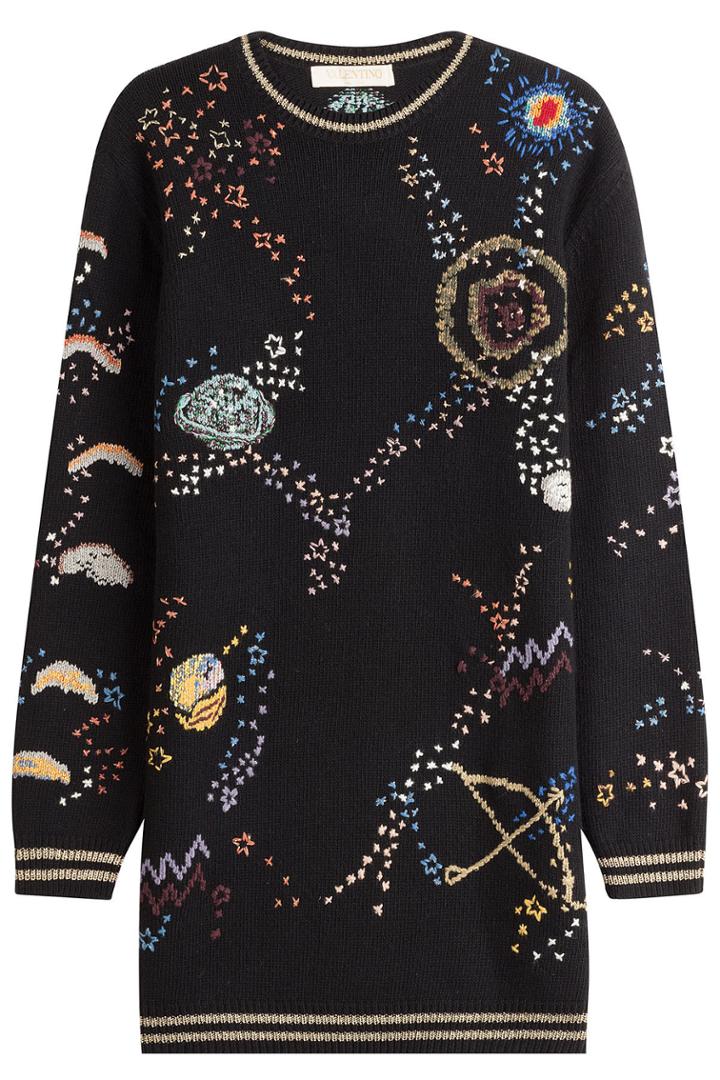 Valentino Valentino Embroidered Virgin Wool Sweater Dress With Cashmere