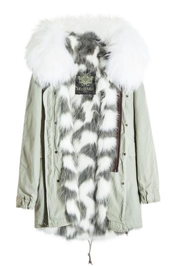 Mr & Mrs Italy Mr & Mrs Italy Saline Rosemary Cotton Parka With Raccoon And Fox Fur