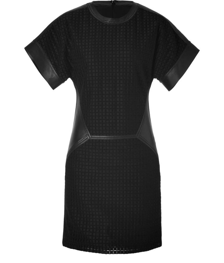Salvatore Ferragamo Black Embroidered Quilt Cotton/leather Dress