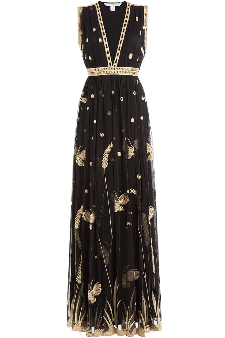 Diane Von Furstenberg Diane Von Furstenberg Embroidered Maxi Dress - Black