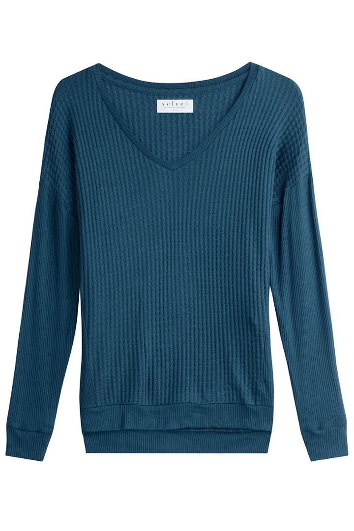 Velvet Velvet Waffle Texture Pullover - Teal