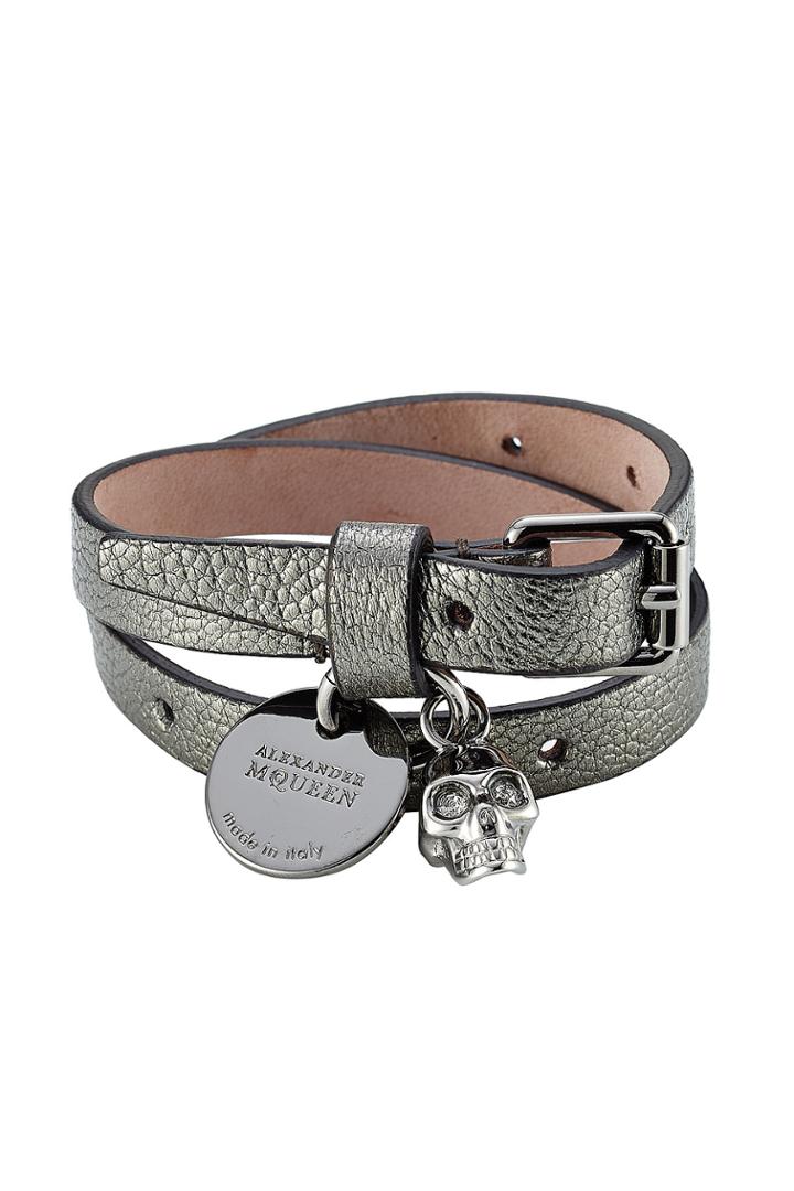 Alexander Mcqueen Alexander Mcqueen Embellished Leather Wrap Bracelet - Silver
