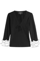 Paule Ka Paule Ka Cotton Jersey Top With Ruffled Cuffs - Black