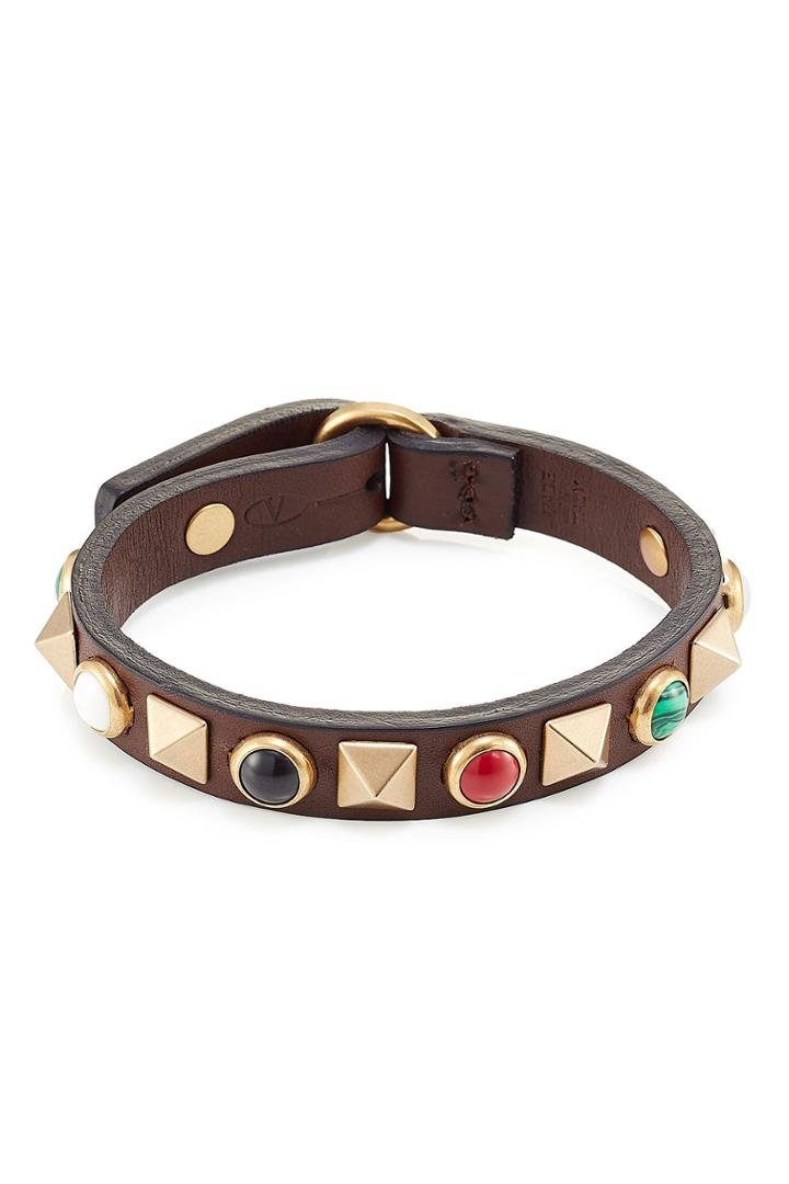 Valentino Valentino Small Rolling Rockstud Leather Bracelet - Brown