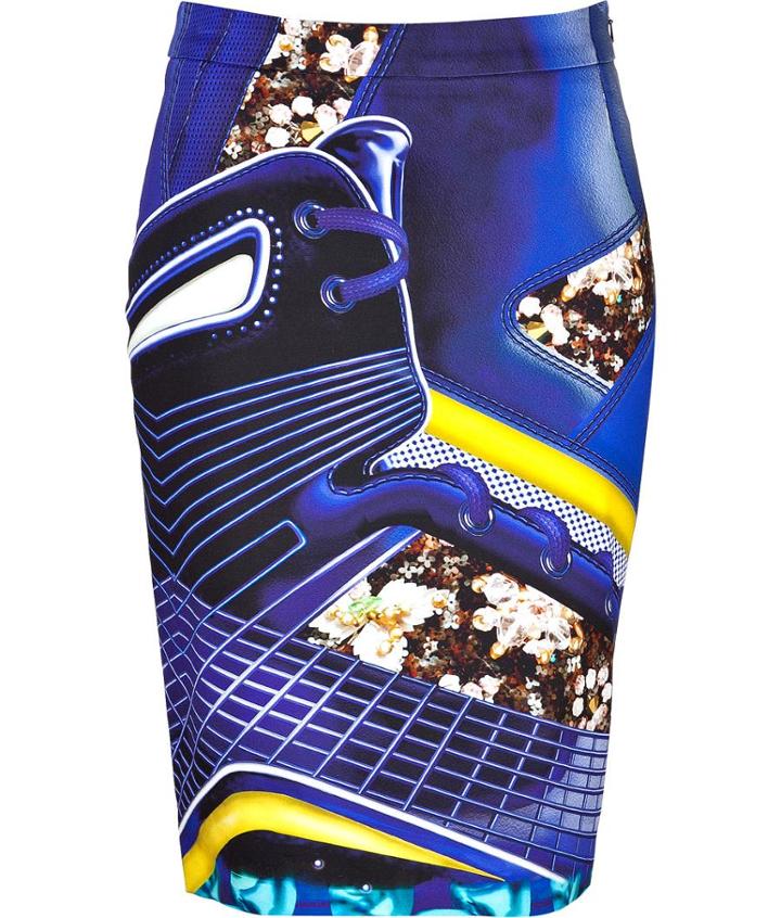 Mary Katrantzou Silk Jersey Sneaker Print Pencil Skirt