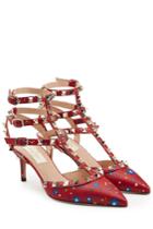 Valentino Valentino Printed Leather Rockstud Kitten Heel Pumps - Multicolor
