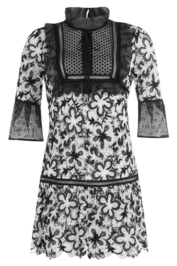 Self-portrait Self-portrait Trumpet Sleeve Dropped Waist Mini Dress - Black