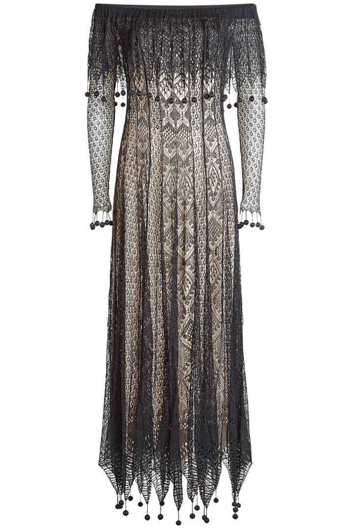 Alexander Mcqueen Alexander Mcqueen Off-shoulder Silk Lace Dress With Pom Poms