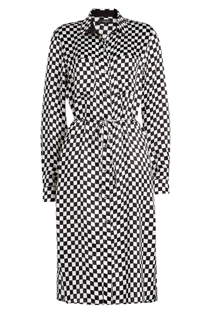 Amiri Amiri Checkerboard Printed Silk Shirt Dress