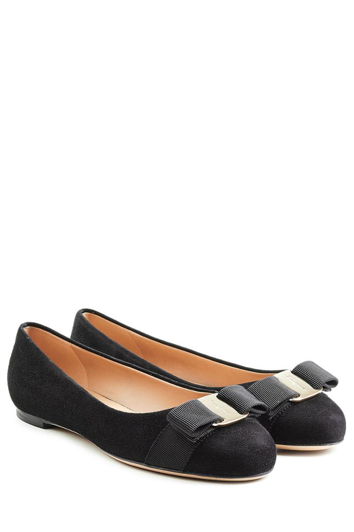 Salvatore Ferragamo Salvatore Ferragamo Suede Varina Ballet Flats - Black