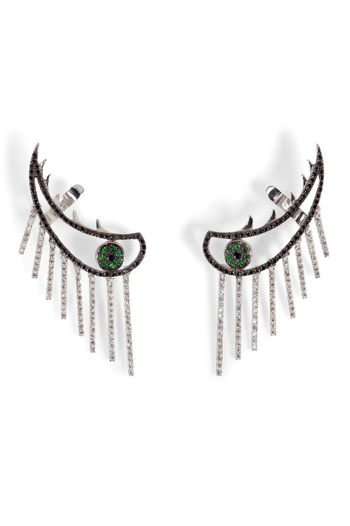 Ileana Makri Ileana Makri 18k Gold Weeping Eye Earring With Diamonds And Tsavorites