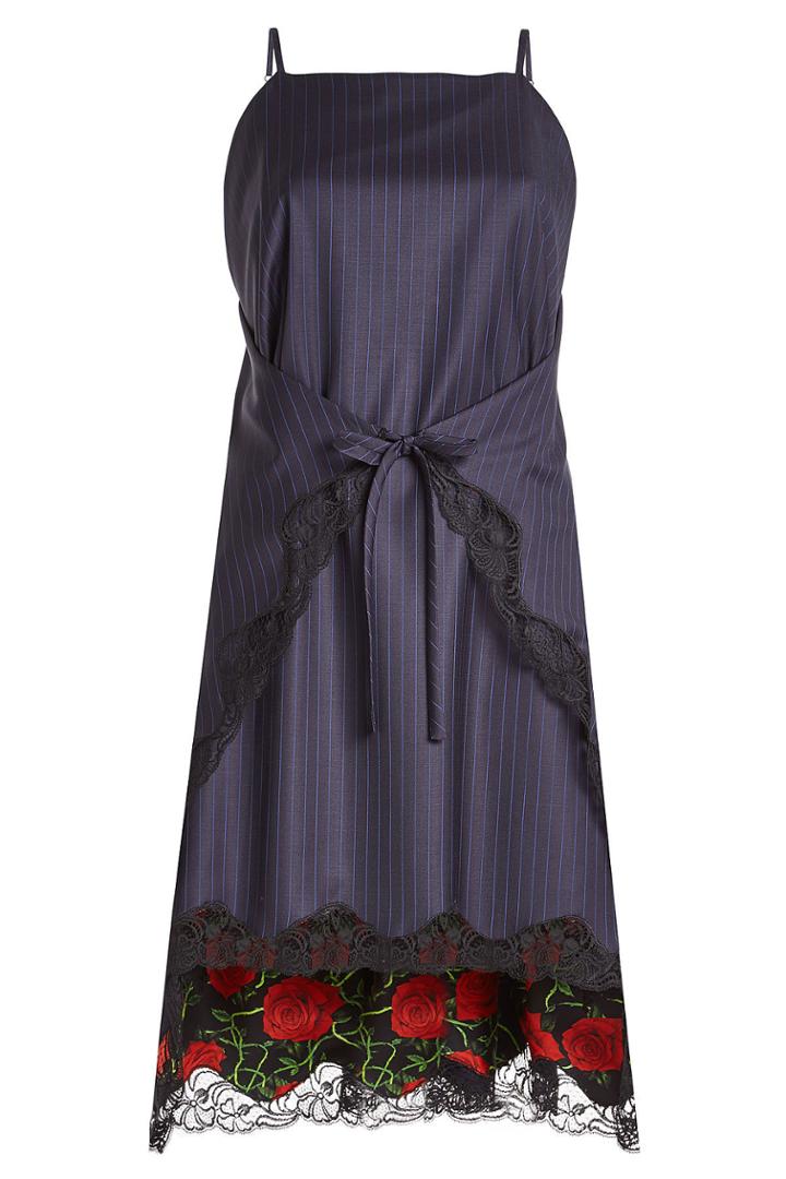 Alexander Wang Alexander Wang Pinstriped Virgin Wool Dress With Lace