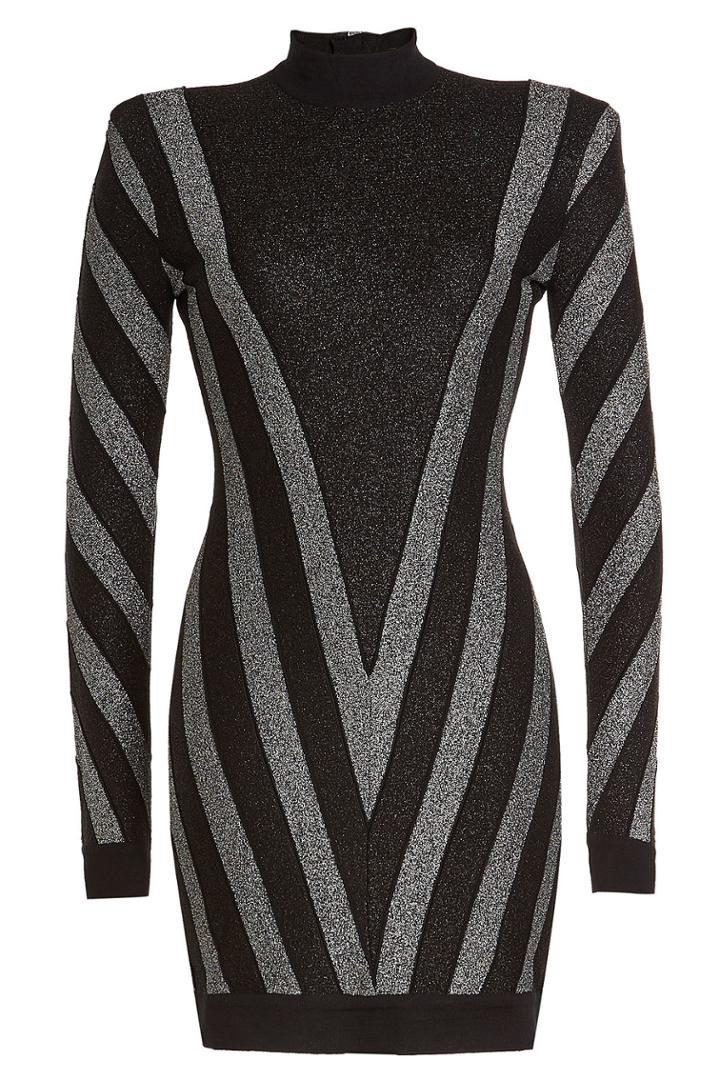 Balmain Balmain Metallic Knit Mini Dress With Wool