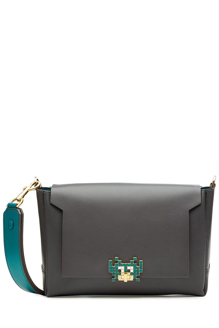 Anya Hindmarch Anya Hindmarch Space Invaders Bathurst Leather Shoulder Bag - Grey