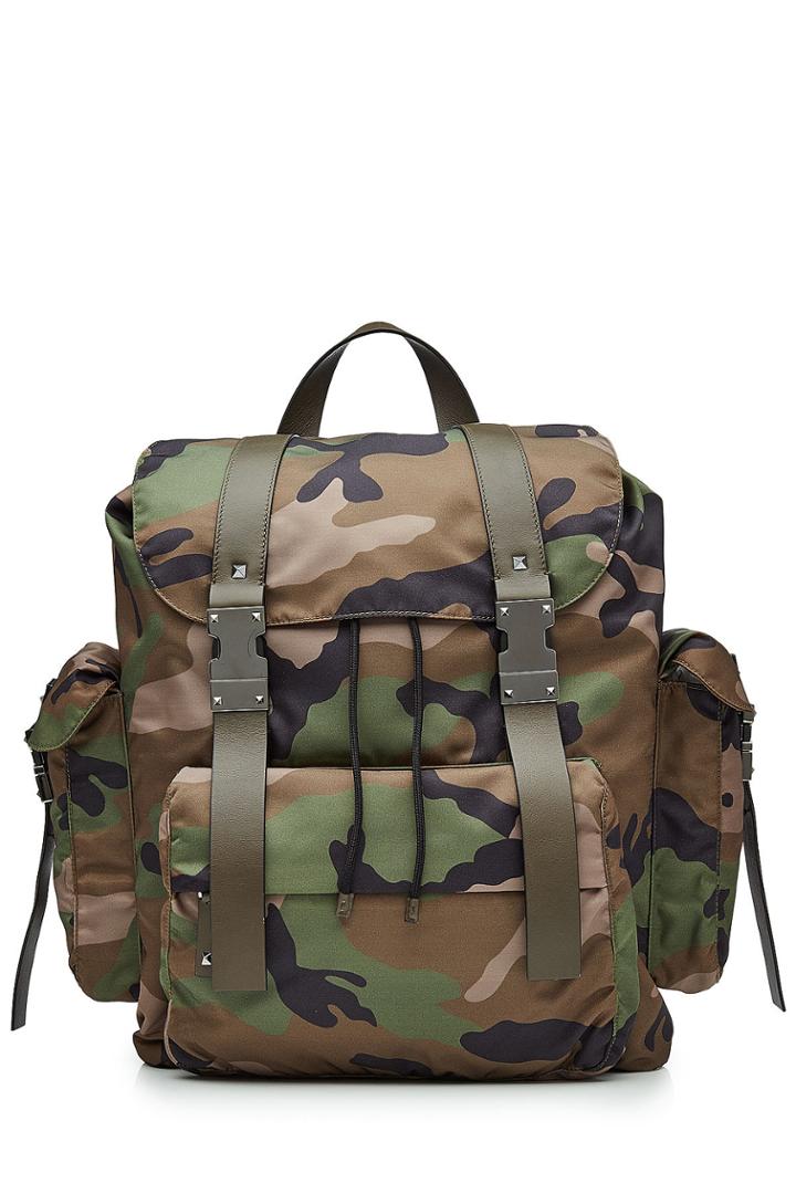 Valentino Valentino Camouflage Printed Backpack With Leather