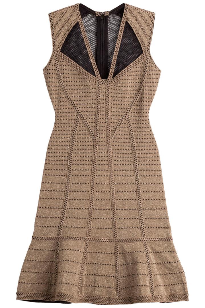 Hervé Léger Hervé Léger Metallic Bandage Dress With Mesh Inserts - Brown