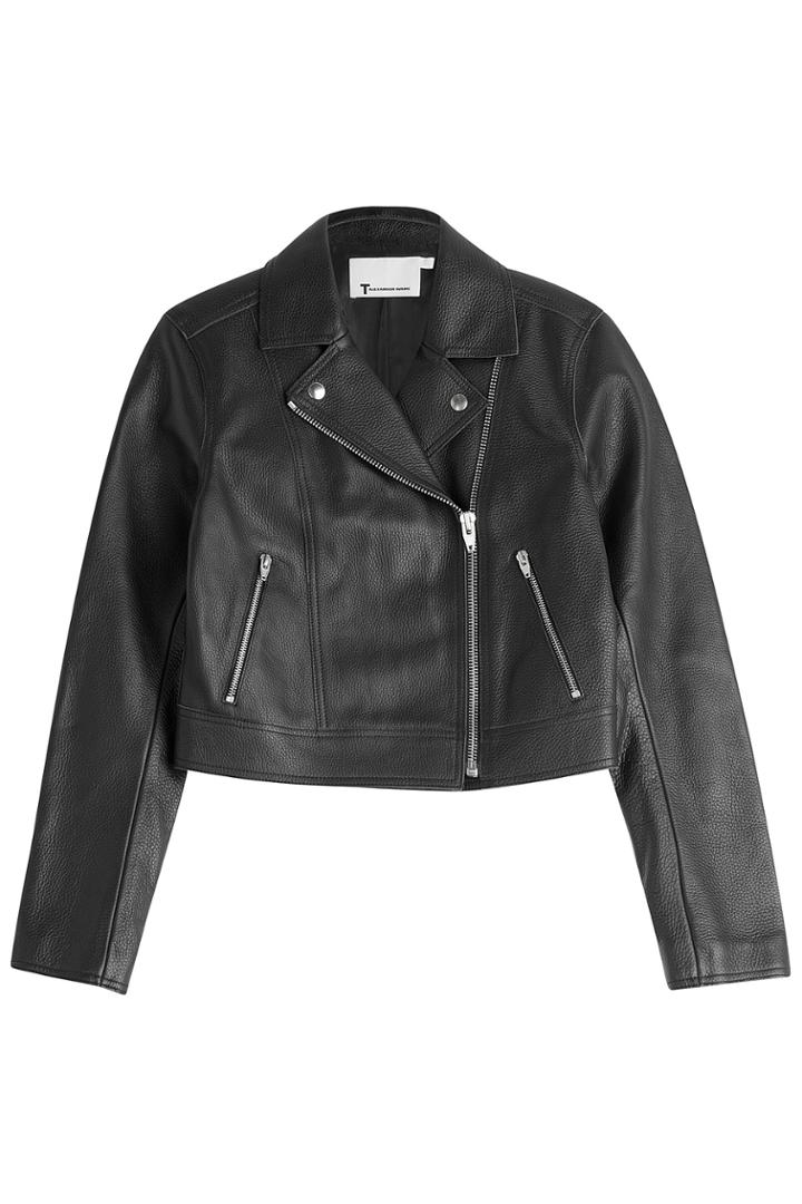 T By Alexander Wang T By Alexander Wang Cropped Leather Biker Jacket - Black