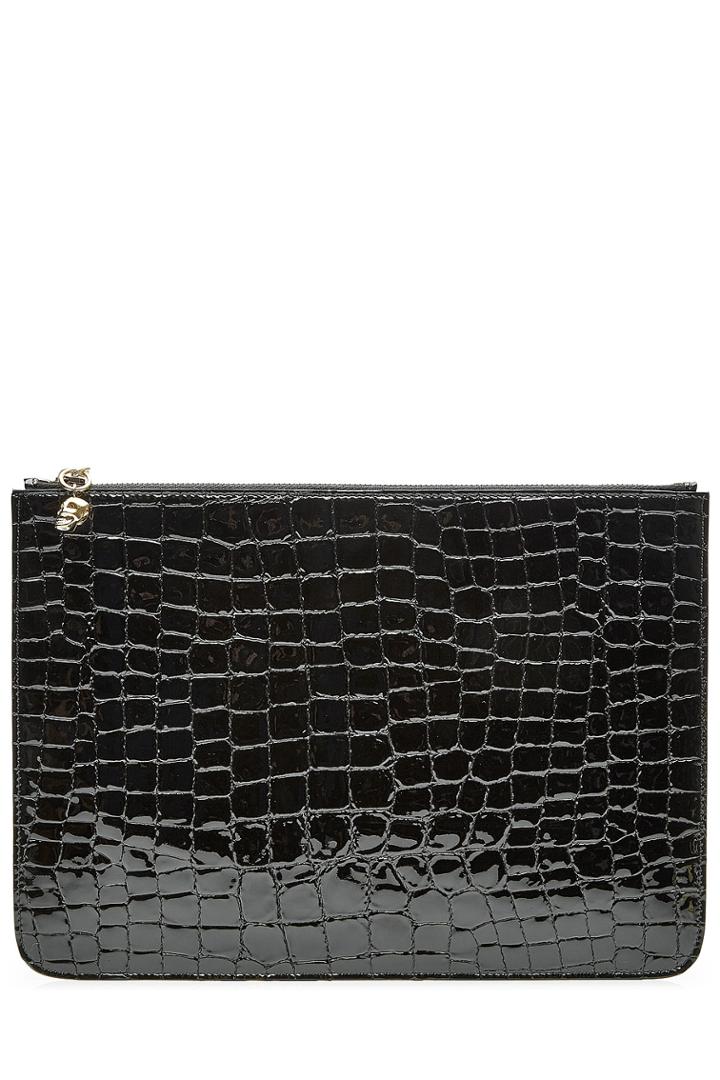 Alexander Mcqueen Alexander Mcqueen Embossed Leather Zipped Pouch - Black