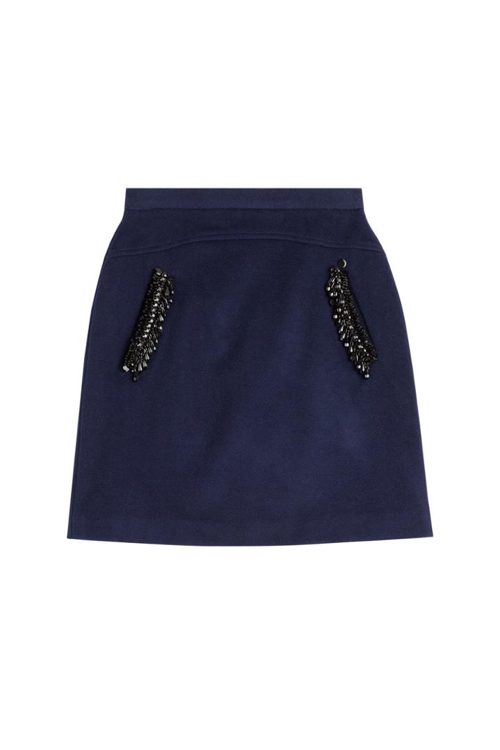 Steffen Schraut Steffen Schraut 5th Avenue Embellished Wool Skirt - Blue