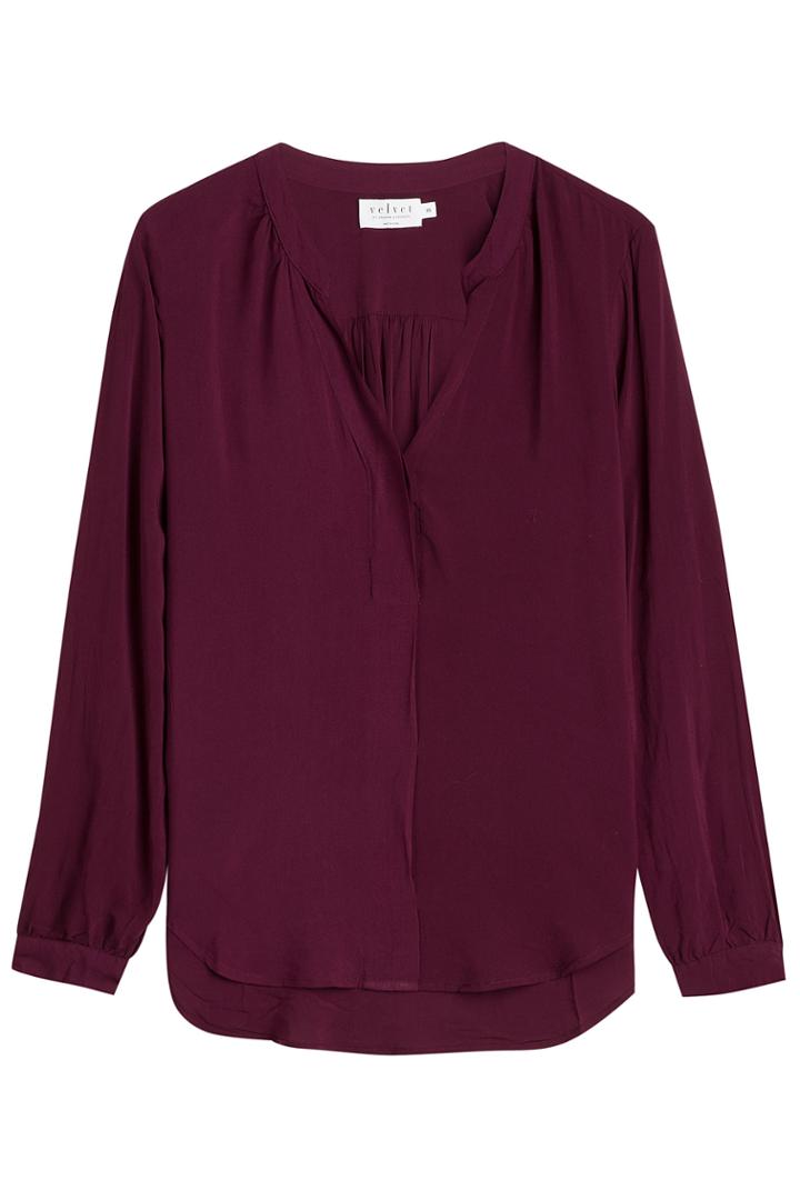 Velvet Velvet V Neck Blouse With Asymmetric Hem - Purple