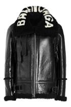 Balenciaga Balenciaga Shearling And Leather Jacket With Logo Collar