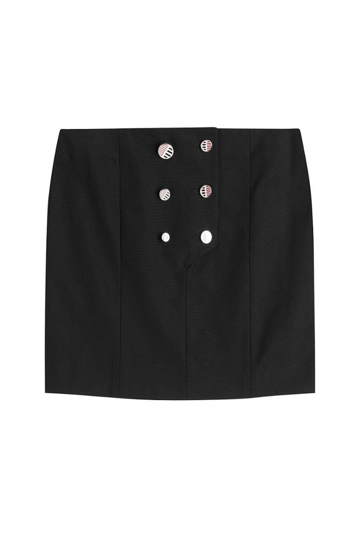 Anthony Vaccarello Anthony Vaccarello Button Front Cotton Mini Skirt - Black