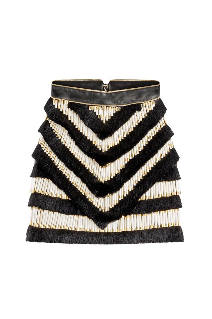 Balmain Balmain Embroidered Leather Skirt - Multicolored