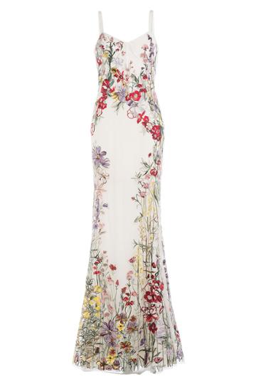 Alexander Mcqueen Alexander Mcqueen Embroidered Floor-length Gown With Tulle - Multicolored