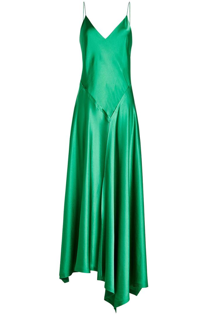 Dkny Dkny Satin Dress With Asymmetric Hemline - Green