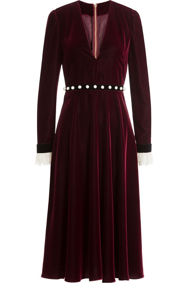 Philosophy Di Lorenzo Serafini Philosophy Di Lorenzo Serafini Velvet Dress With Lace And Faux Pearls - Red