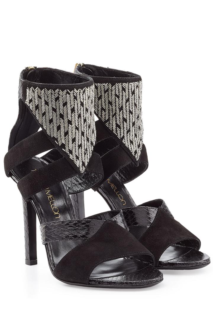 Tamara Mellon Tamara Mellon Embellished Leather And Suede Sandals - Black