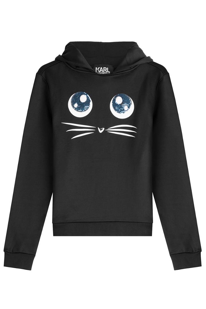 Karl Lagerfeld Karl Lagerfeld Choupette Big Eyes Printed Hoody - Black