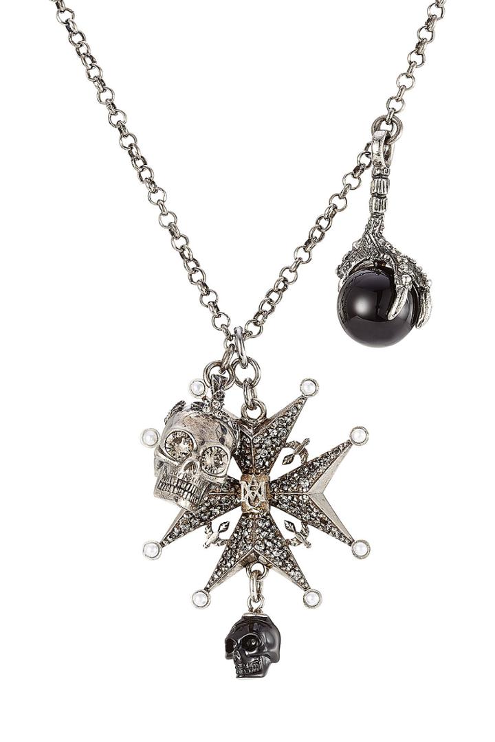 Alexander Mcqueen Alexander Mcqueen Crystal Embellished Charm Necklace - Silver